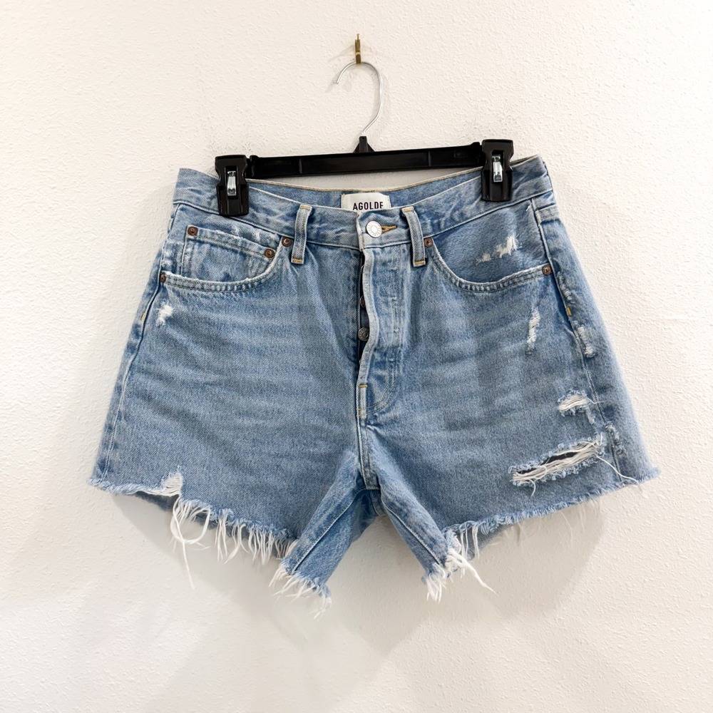 Agolde Parker Long 100% Cotton Denim Boho Preppy Festival Shorts 26 - Picture 3 of 6